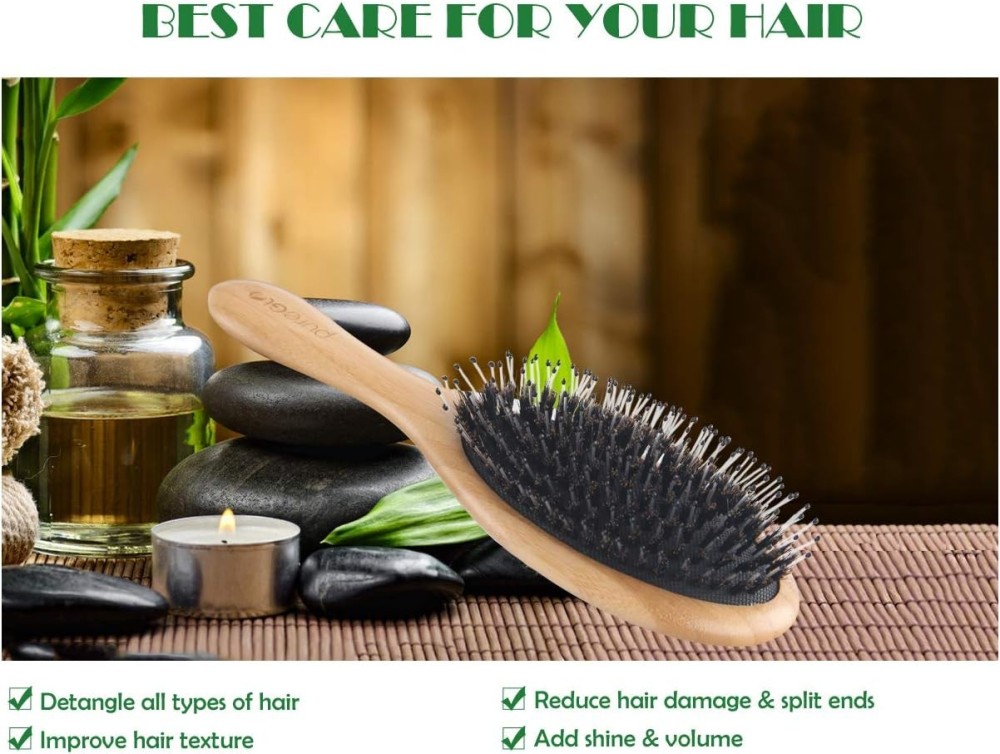 PureGLO Natural Bamboo Paddle Hair Brush